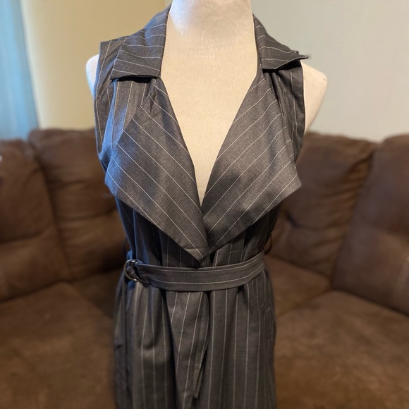 Mustard Seed Long Vest Women’s Small Grey and White Stripes - Picture 2 of 14